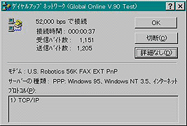 V.90接続時のダイアログボックス